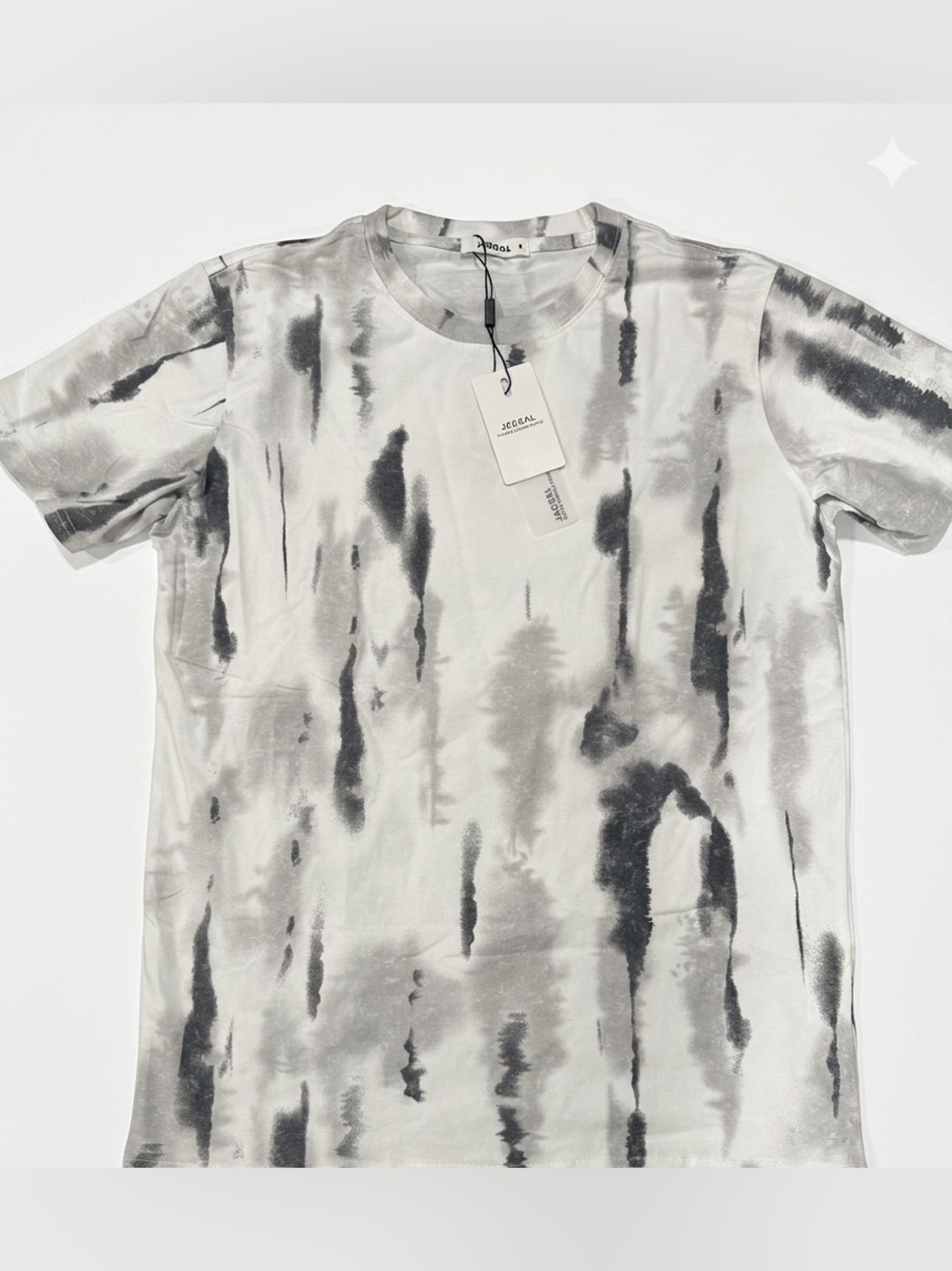 NWT JEEGAL Acid Wash Tie Dye Short Sleeve T-Shirt Grey White Crew Neck Size S